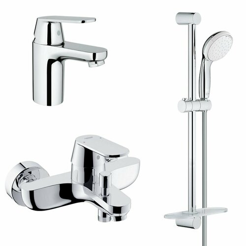 Комплект смесителей для ванной 3 в 1 Grohe Eurosmart Cosmopolitan S-Size, хром душевой комплект grohe eurosmart cosmopolitan nb0002 2 хром хром 1750 мм