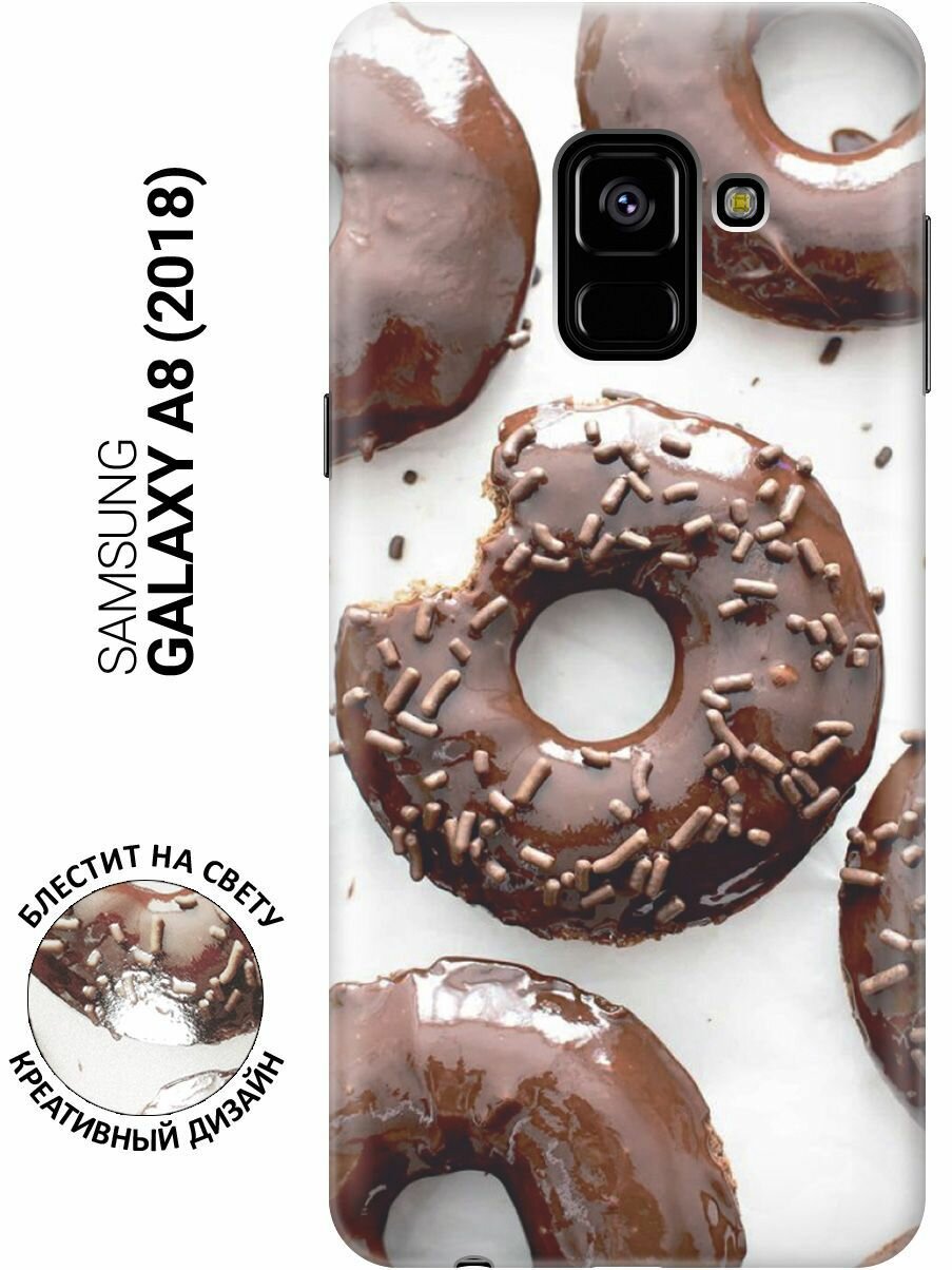 Силиконовый чехол на Samsung Galaxy A8 (2018), Самсунг А8 2018 с эффектом блеска "Пончики в шоколадной глазури"