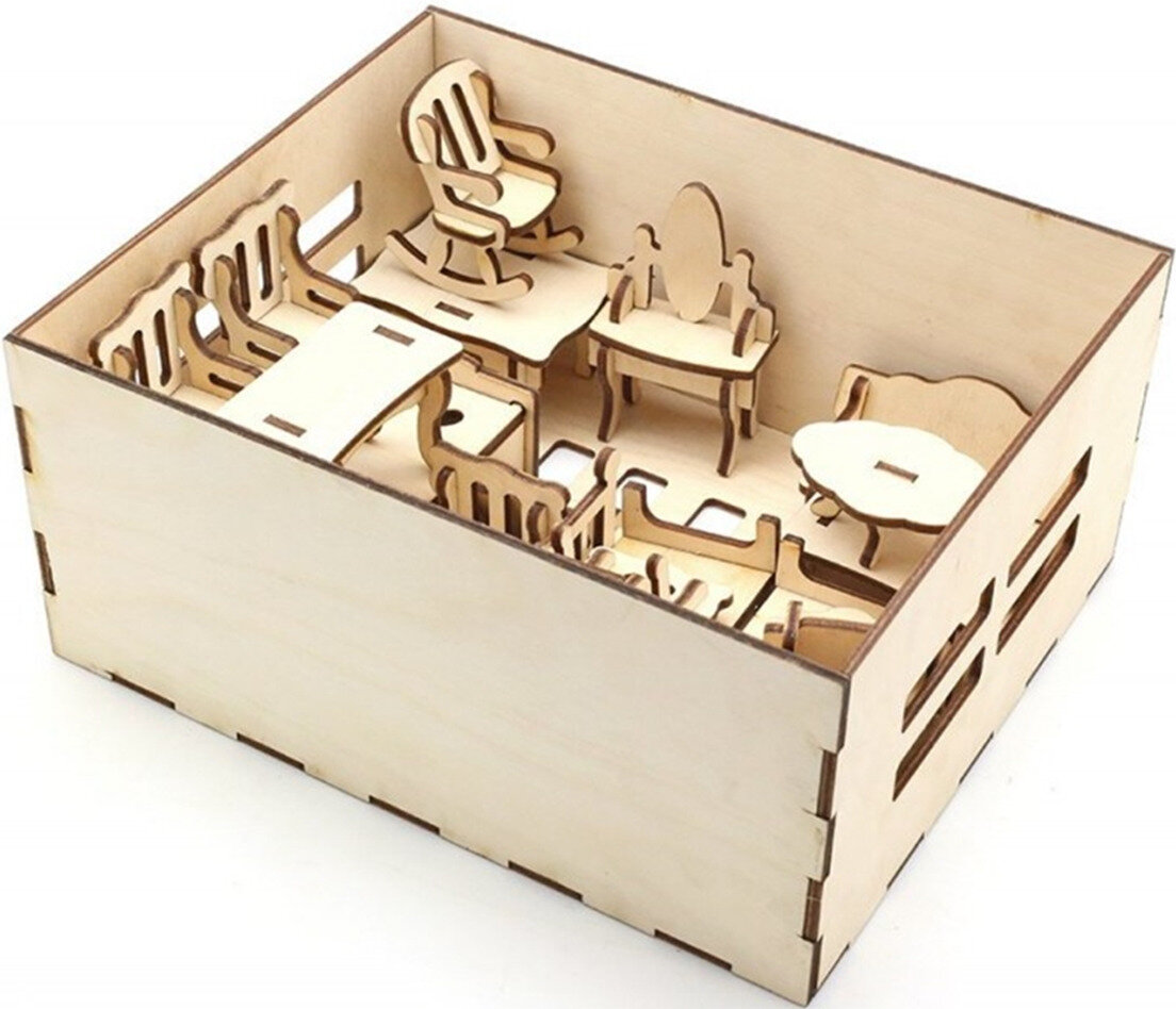 Игровой набор Мебель для кукол деревянная собранная Smile Decor, 20 предметов для кукольного домика