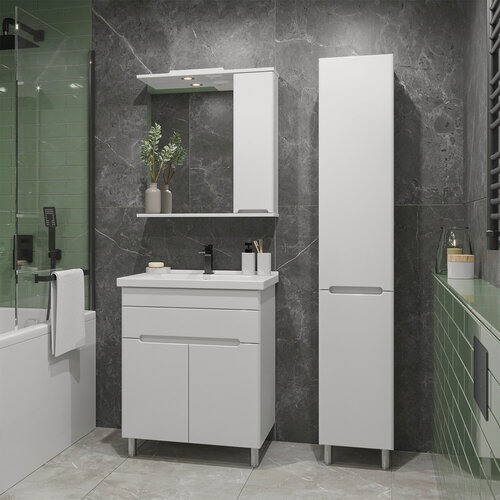 Изображение товара Тумба напольная SanStar Модена 70 с раковиной Миранда 70 (комплект) для ванной комнаты, белая