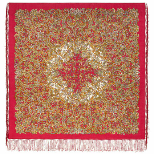 фото Платок павловопосадская платочная мануфактура, шерсть, с бахромой, 125х125 см, красный