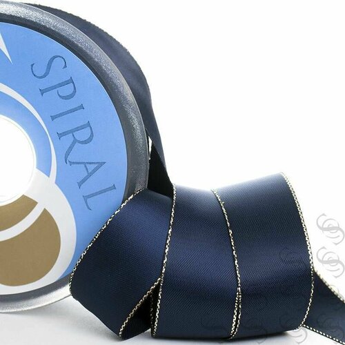 Декоративная лента, атласная двусторонняя - SAFISA, 25 мм, 25 м, темно-синяя с люрексом, 1 упаковка декоративная лента шляпная 25 мм 25 м темно синяя 1 упаковка