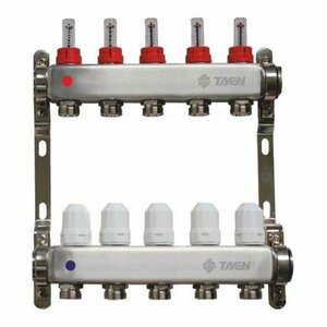 Коллекторная группа для теплого пола TAEN 1x3/4x5 вых. с расходомерами и регулир. клапанами (нерж. сталь), TM-5