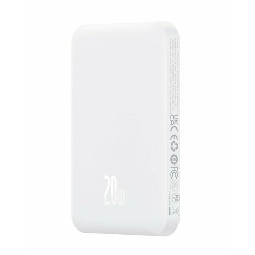 Внешний аккумулятор OS-Baseus Magnetic Mini 5000mAh 20W белый с магнитной зарядкой（кабель Type-C to Type-C (20V/3A) 30 см) (P10022107223-00)