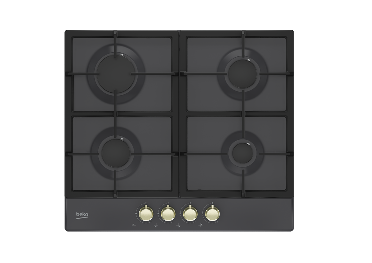 Варочная панель газовая Beko HIAG64225SAR, антрацит/ручки бронза, чугунные решетки