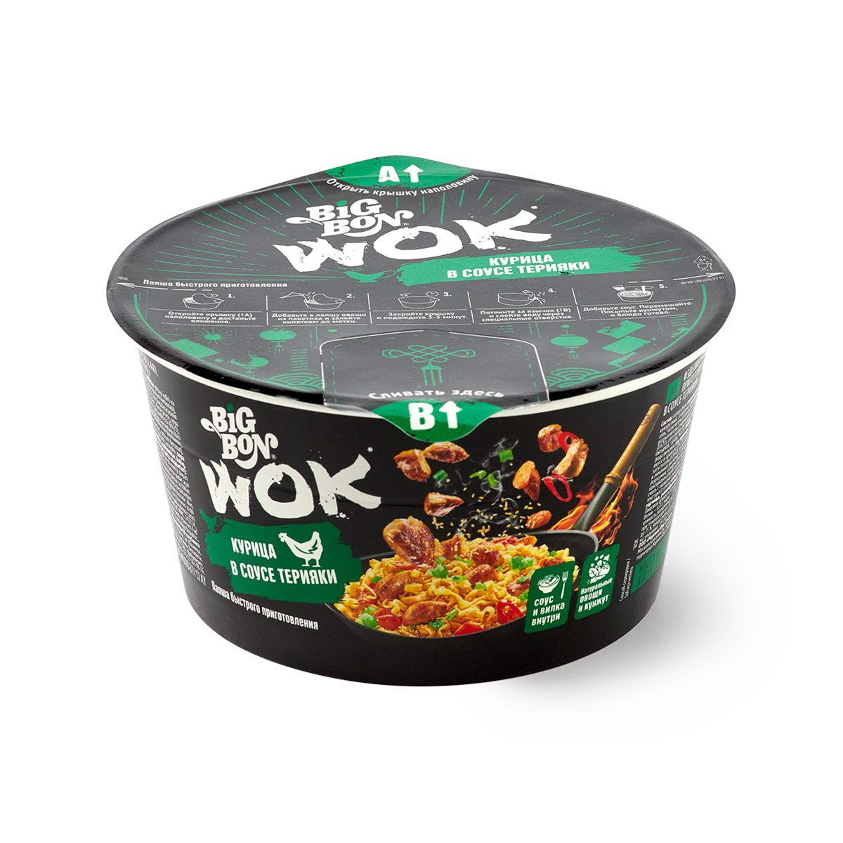 Лапша быстрого приготовления Big Bon "Wok", с курицей, в соусе терияки, 85 г
