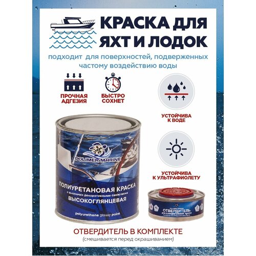 Полиуретановая эмаль POLIMER MARINE, высокоглянцевая, голубая, 1 кг