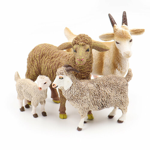 Фигурки домашних животных детский игровой набор Zateyo Ферма Овцы и Козы, игрушка для детей коллекционная, декоративная, 4 шт.