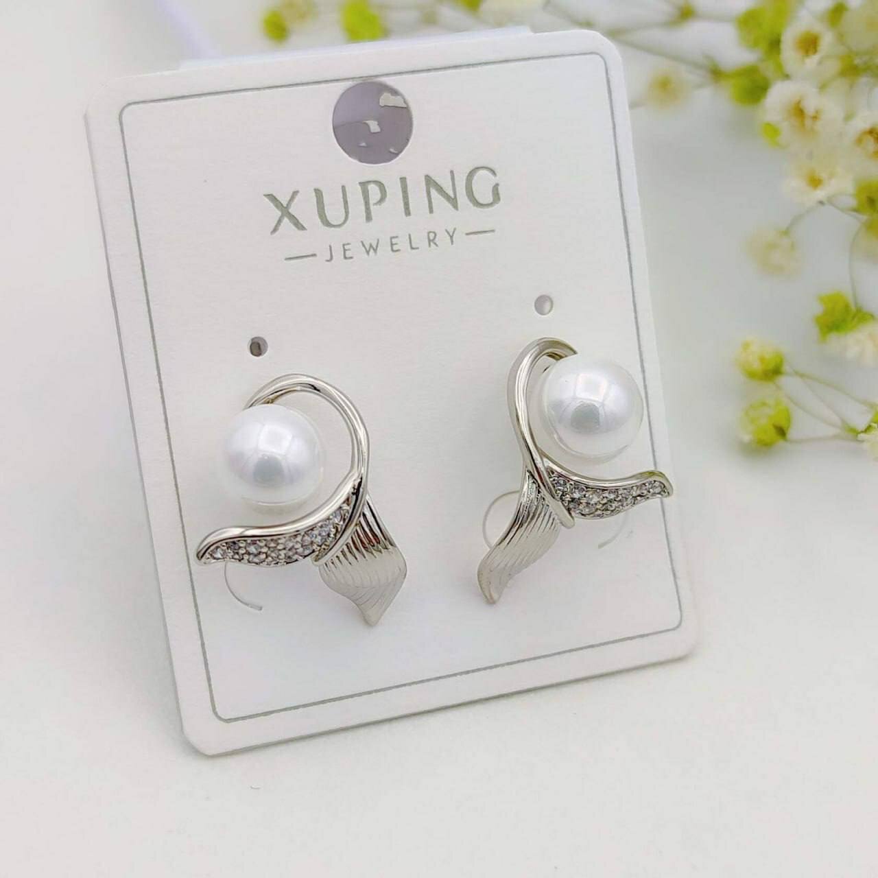 Серьги XUPING JEWELRY, фианит, жемчуг имитация