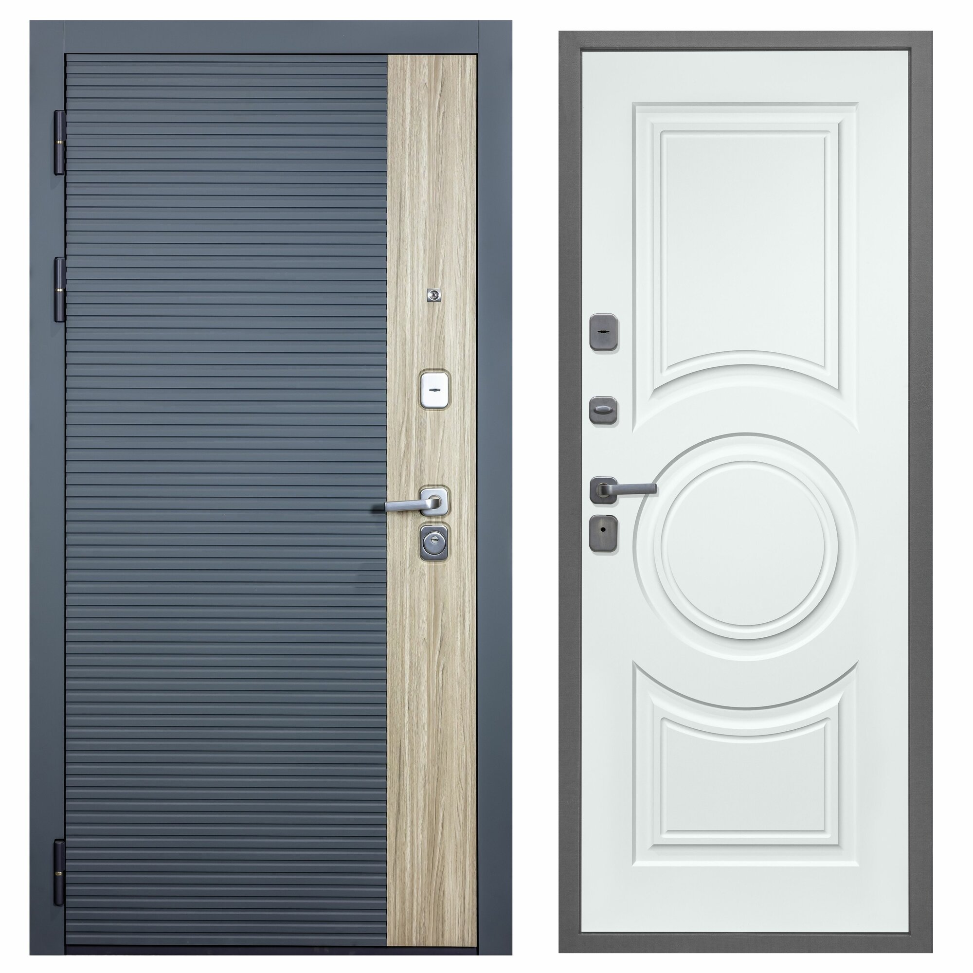 Дверь входная металлическая DIVA-76 2050*860 Левая (Дуб / Серая - Д8 Белый софт) тепло-шумоизоляция антикоррозийная защита для квартиры.
