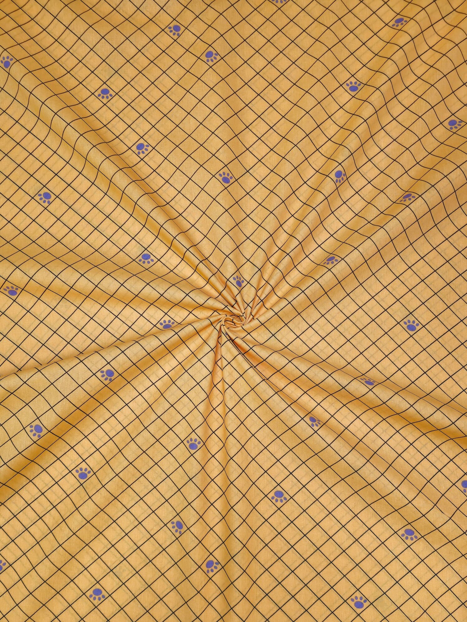 Ткань Поплин, Узбекистан"Лапки на оранжевой клетке" 100*150см