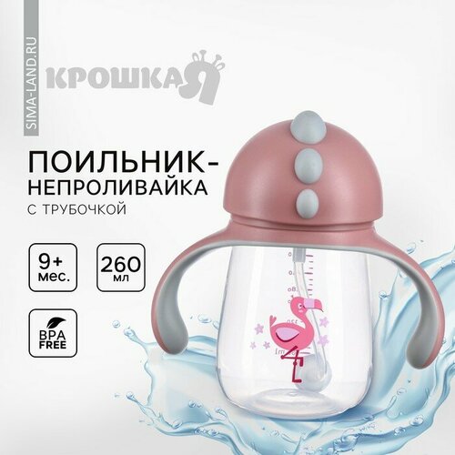 Поильник - непроливайка детский с силиконовой трубочкой Фламинго 260 мл с ручками цвет розовый 1040₽