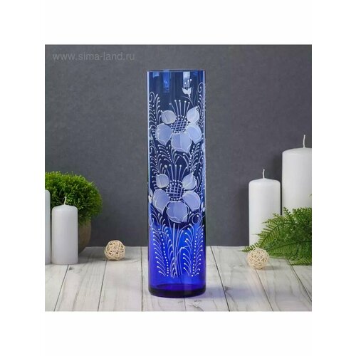 Ваза Цилиндр d 80h 300 мм из синего стекла 1130₽