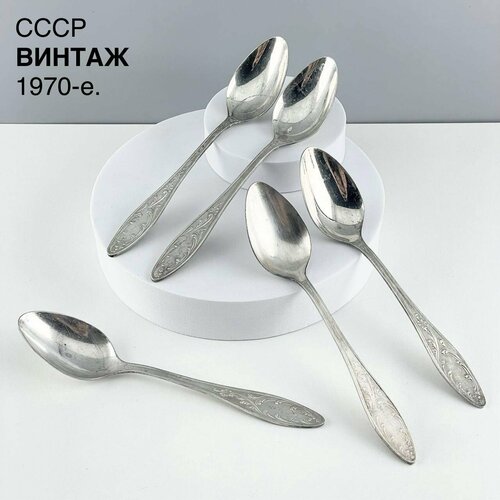 Винтажные столовые ложки Пламя Набор 5 шт Мельхиор СССР 1970-е 2500₽