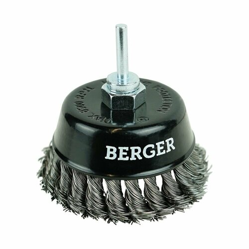 Кордщётка чашеобразная BERGER BG1744 витая оцинкованная сталь 05 мм диаметр 100 мм гайка М14 хвостовик 6 мм 1087₽
