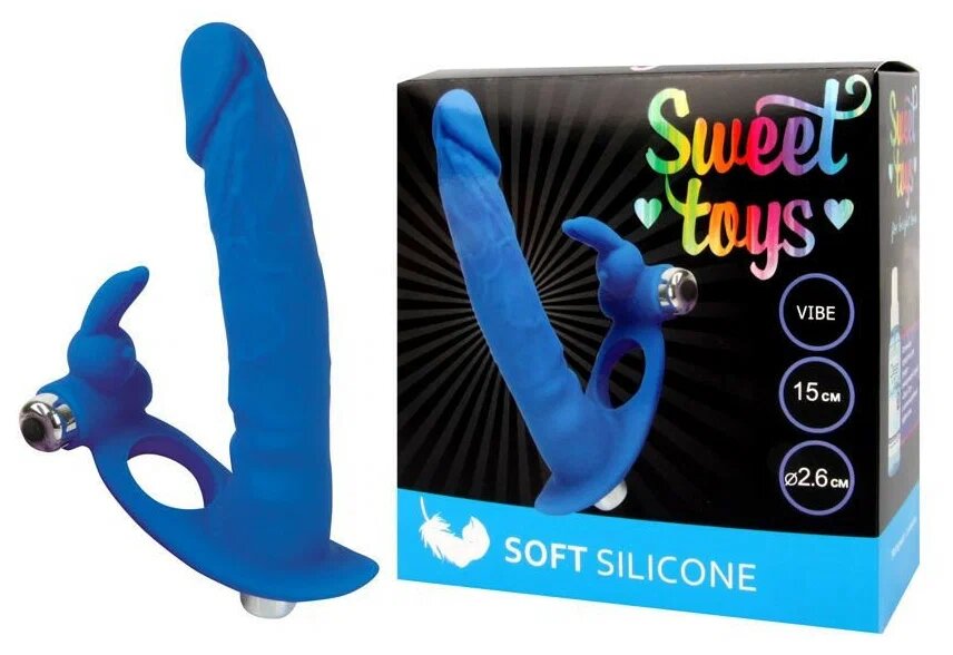 Sweet Toys Вибронасадка на член для двойного проникновения 15 см синий