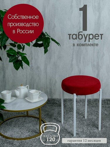 Изображение товара Табурет для кухни Бакс 1 шт, ягодный с белыми ножками