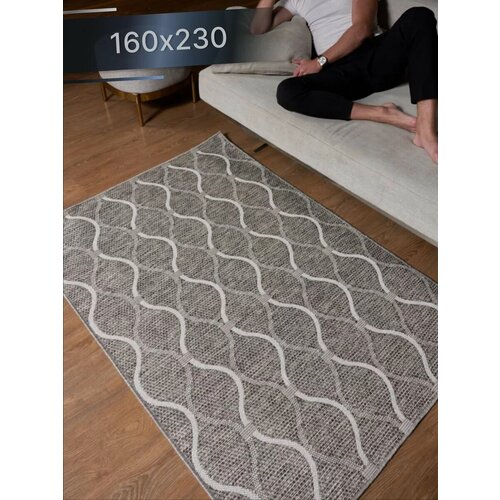 Ковер безворсовый циновка 160х230 на пол серый, коричневый