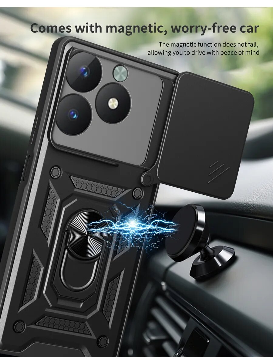 Чехол Окейси на Realme C63/C61 с кольцом магнитом, черный, защита камеры — фото 1