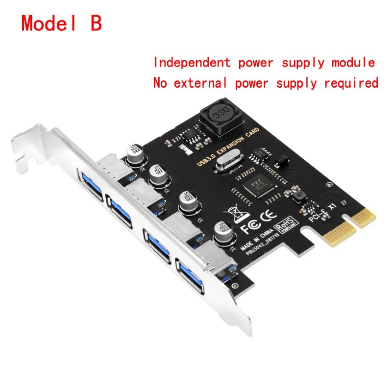 4 порта USB 3.0 PCI-E Плата расширения PCI Express PCIe USB 3.0 4-портовый USB 3.0 контроллер USB 3.0 PCI e PCIe Express 1X, 02-no power