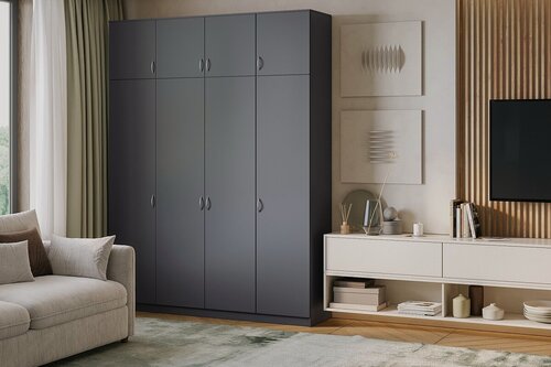 Изображение товара Шкаф распашной МебельЛэнд24 Лайт-4 с антресолью Графит 190x60x300 серый для одежды четырехдверный