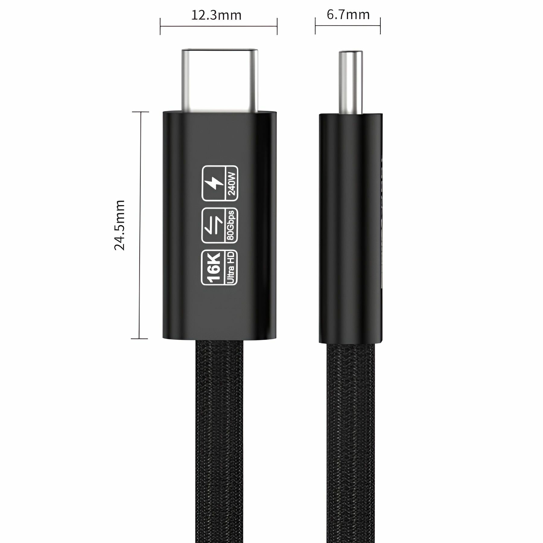 Кабель Thunderbolt 5, 16К@60Гц, PD 240W, 80Gbps, оплетка, 1 метр — фото 1