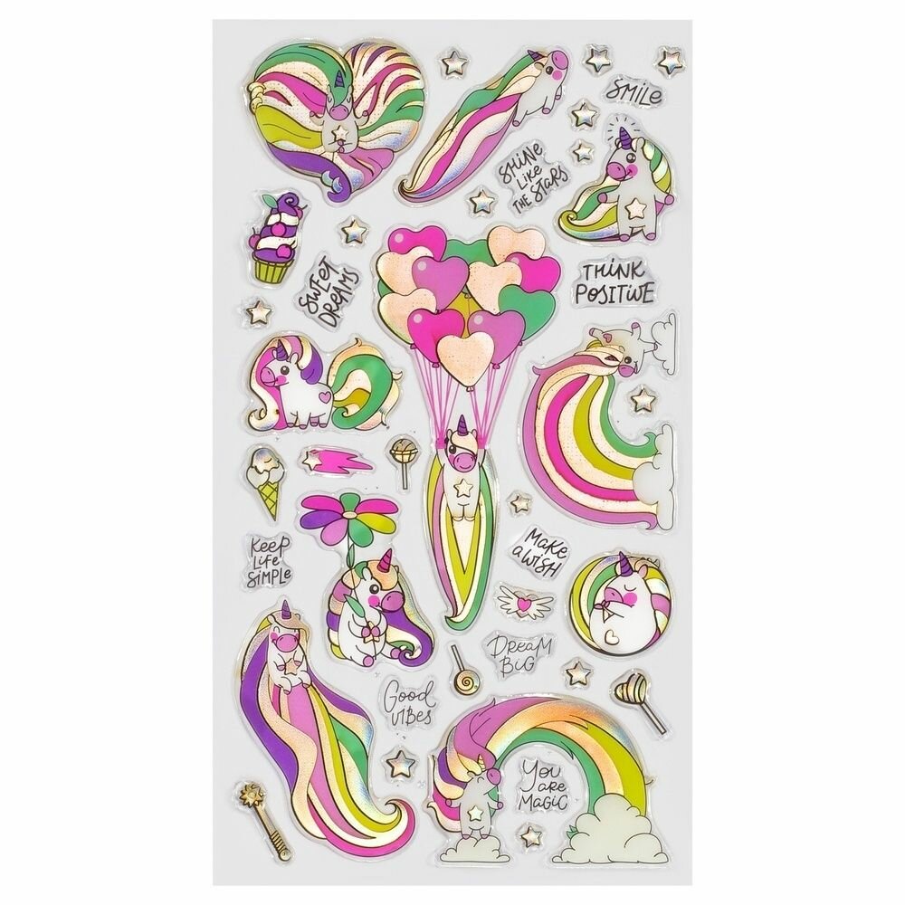 Наклейки гелевые MESHU "Rainbow unicorn", 10*23 см, пакет европодвес - фото №3