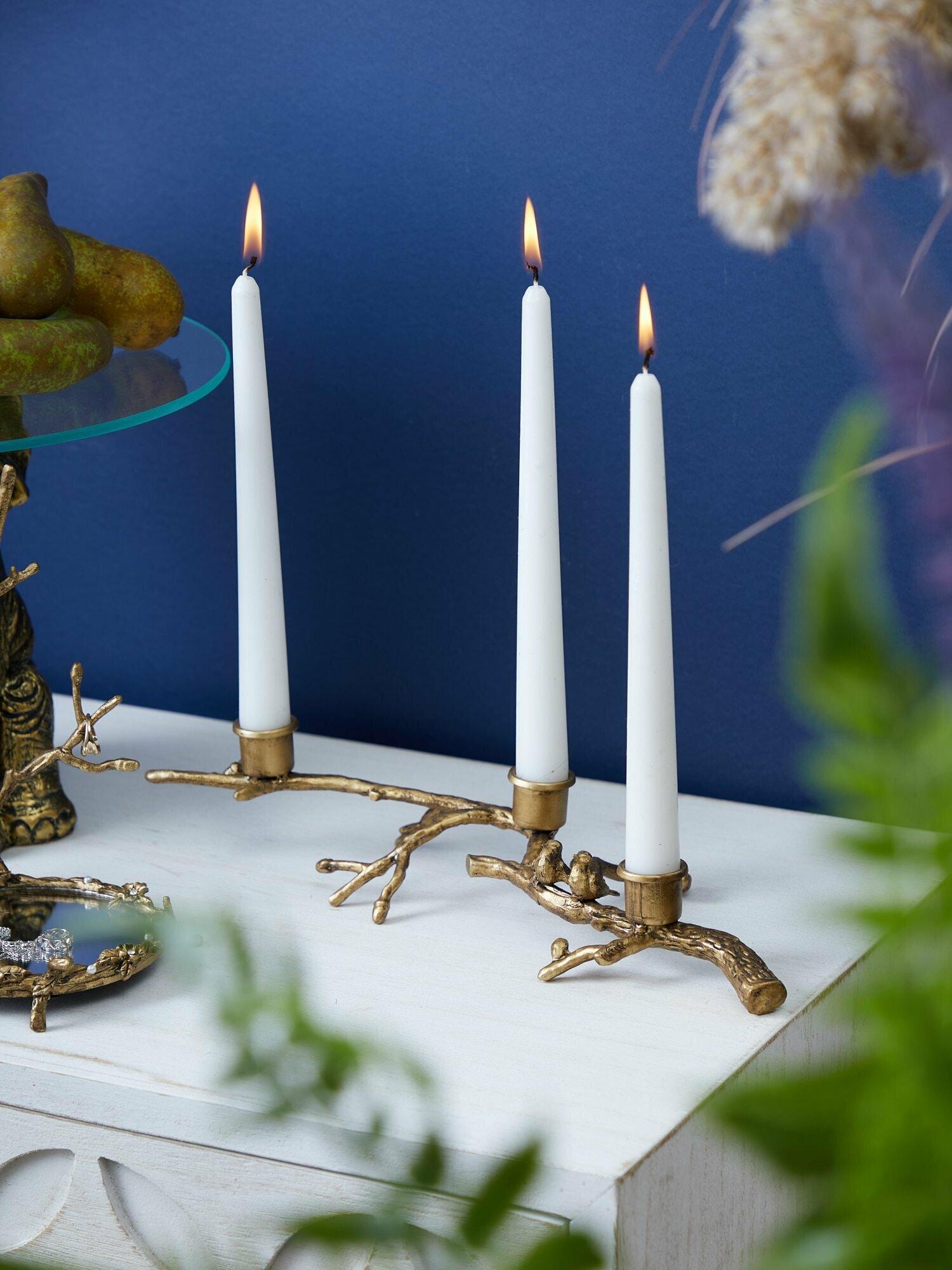 57-326 Подсвечник Птицы на ветке 35х11х7см, Металл, золотистый, Glasar