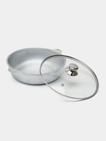 Жаровня алюминиевая, 3 литра, со стеклянной крышкой, прочная и удобная, для запекания, тушения и жарки — фото 1