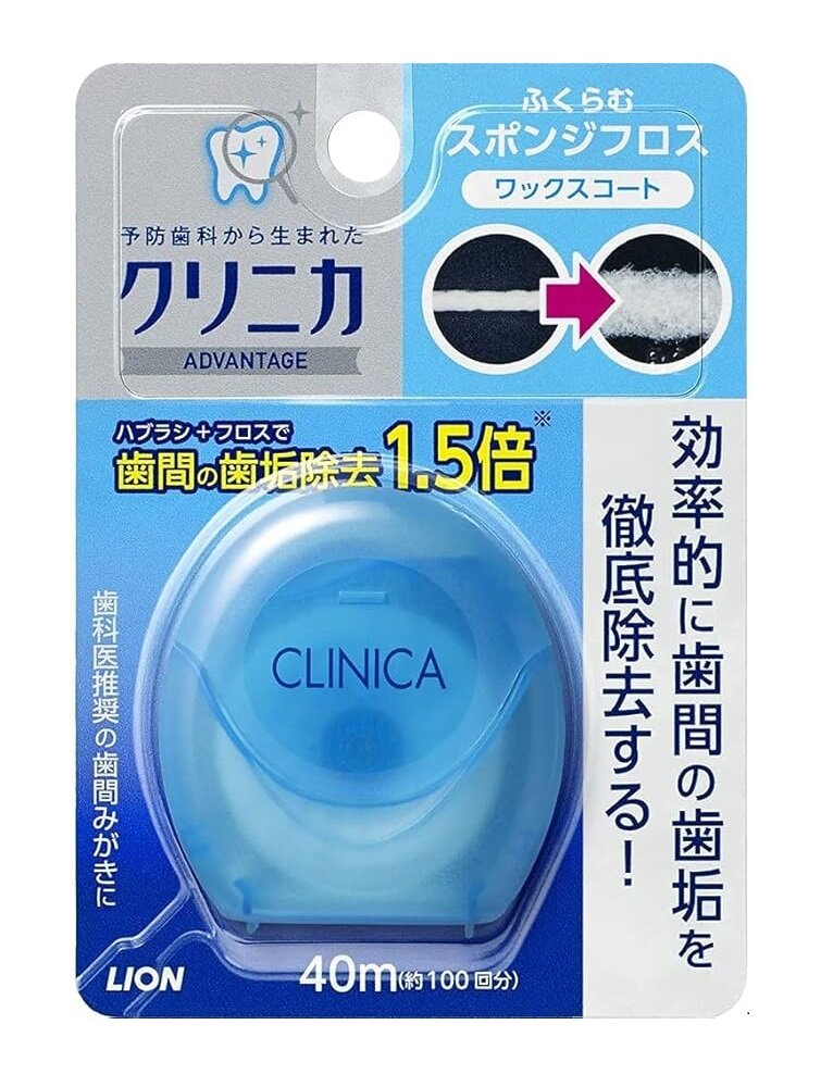 Картинки Зубная нить LION "Clinica Sponge Floss" с ксилитолом, голубая, 40 м