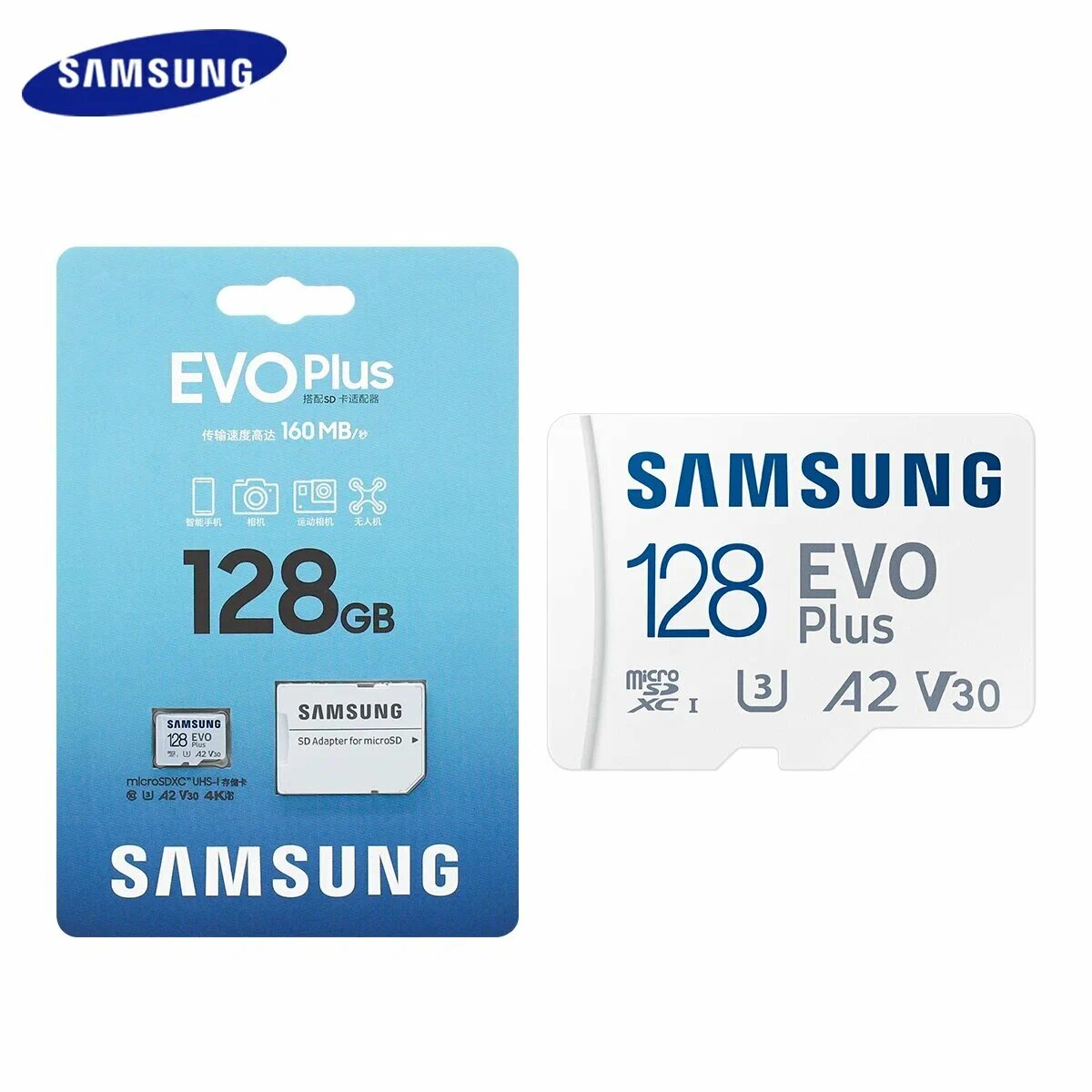 Карта памяти Samsung Evo Plus microSDXC 128 ГБ Class 10, V10, A2, UHS-I U3, R 130 МБ/с, адаптер на SD