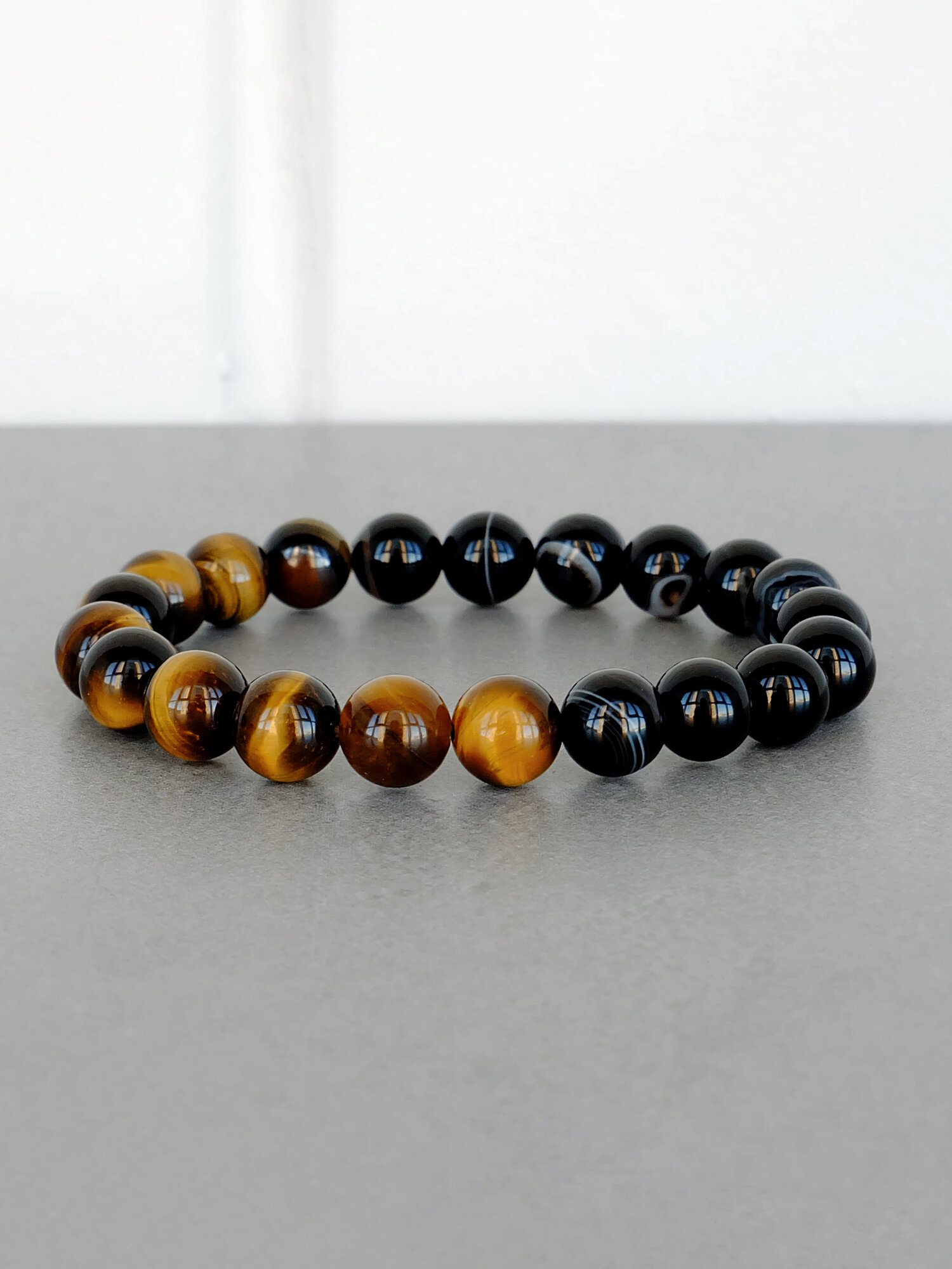Эластичный браслет, тигровый глаз, оникс