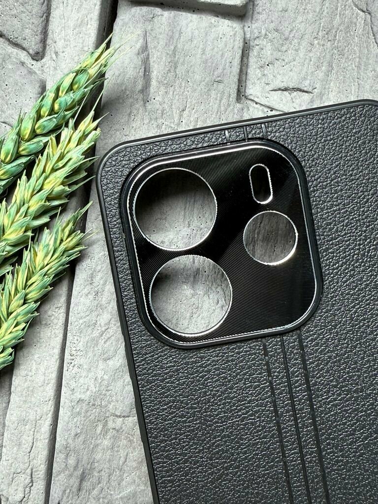 Картинки Чехол противоударный для Xiaomi Redmi Note 14 4G ( Сяоми Редми Ноут 14 4джи ) с защитой камеры, текстура кожи, черный