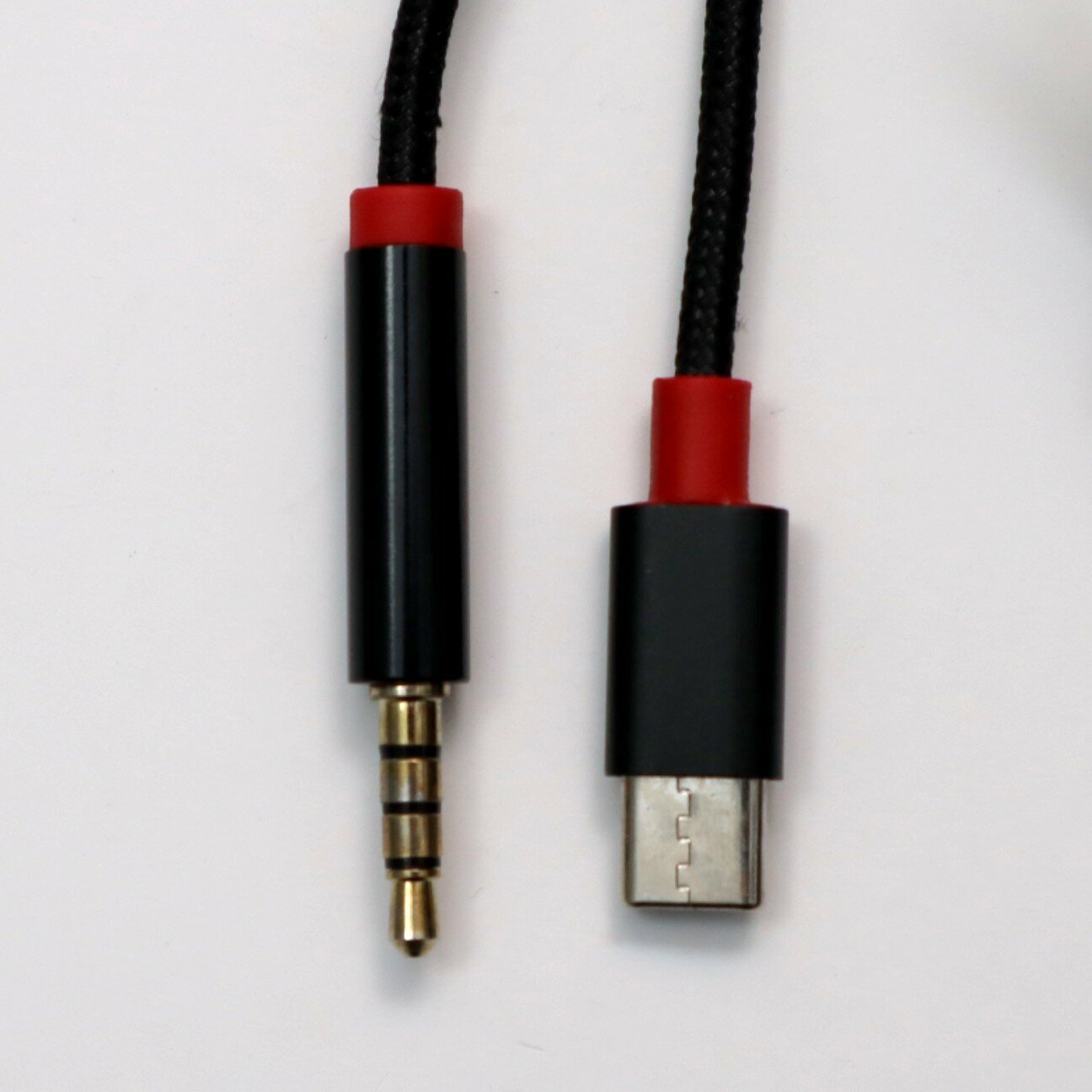 Аудиокабель AUX Jack 3,5mm - Type-C (m-m) ткань, цвет: чёрный