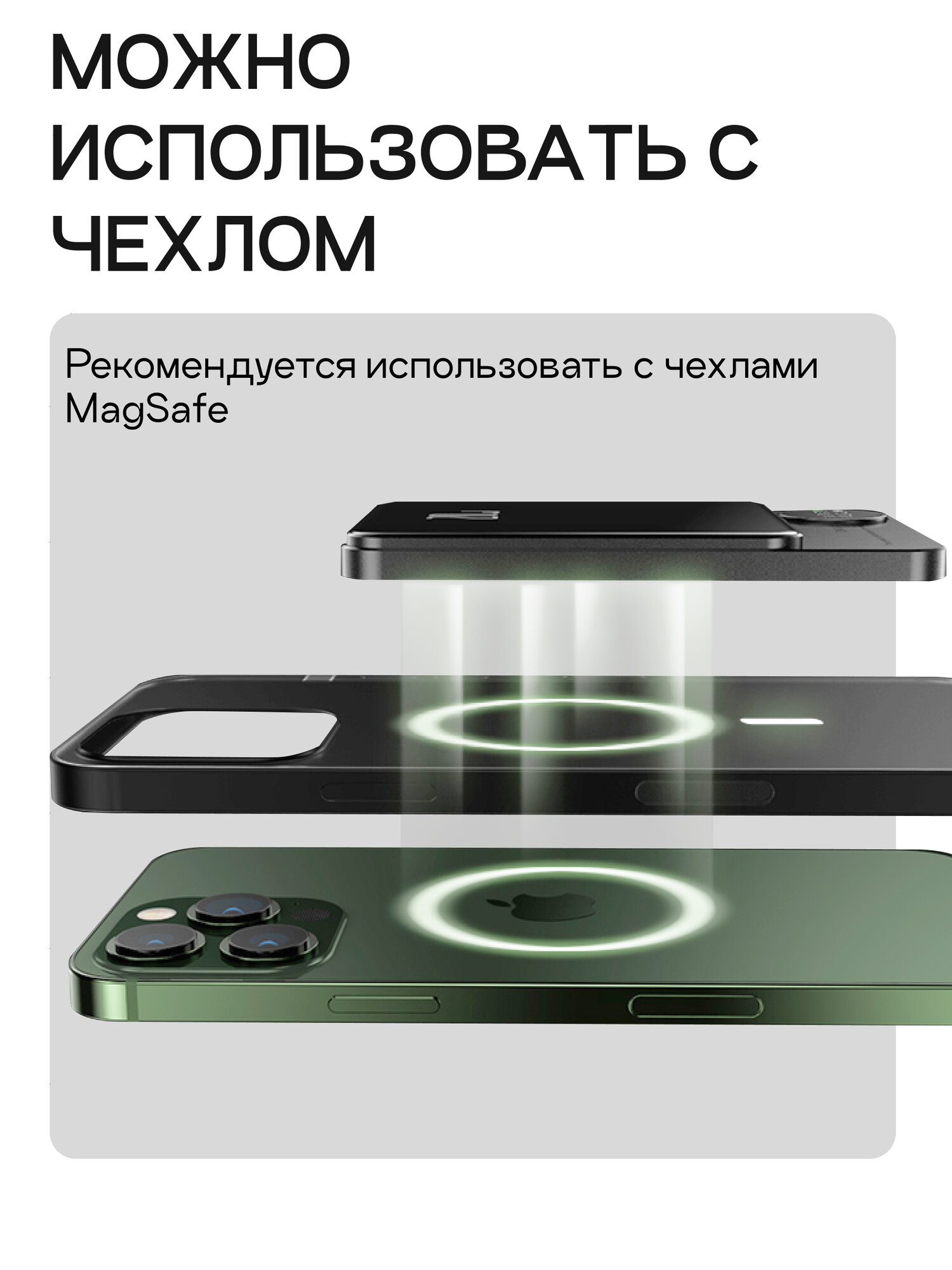 Повербанк для iPhone/Айфон / Power bank MagSafe для телефона 10000 mAh / Магнитный с беспроводоной зарядкой / Зеленый — фото 1