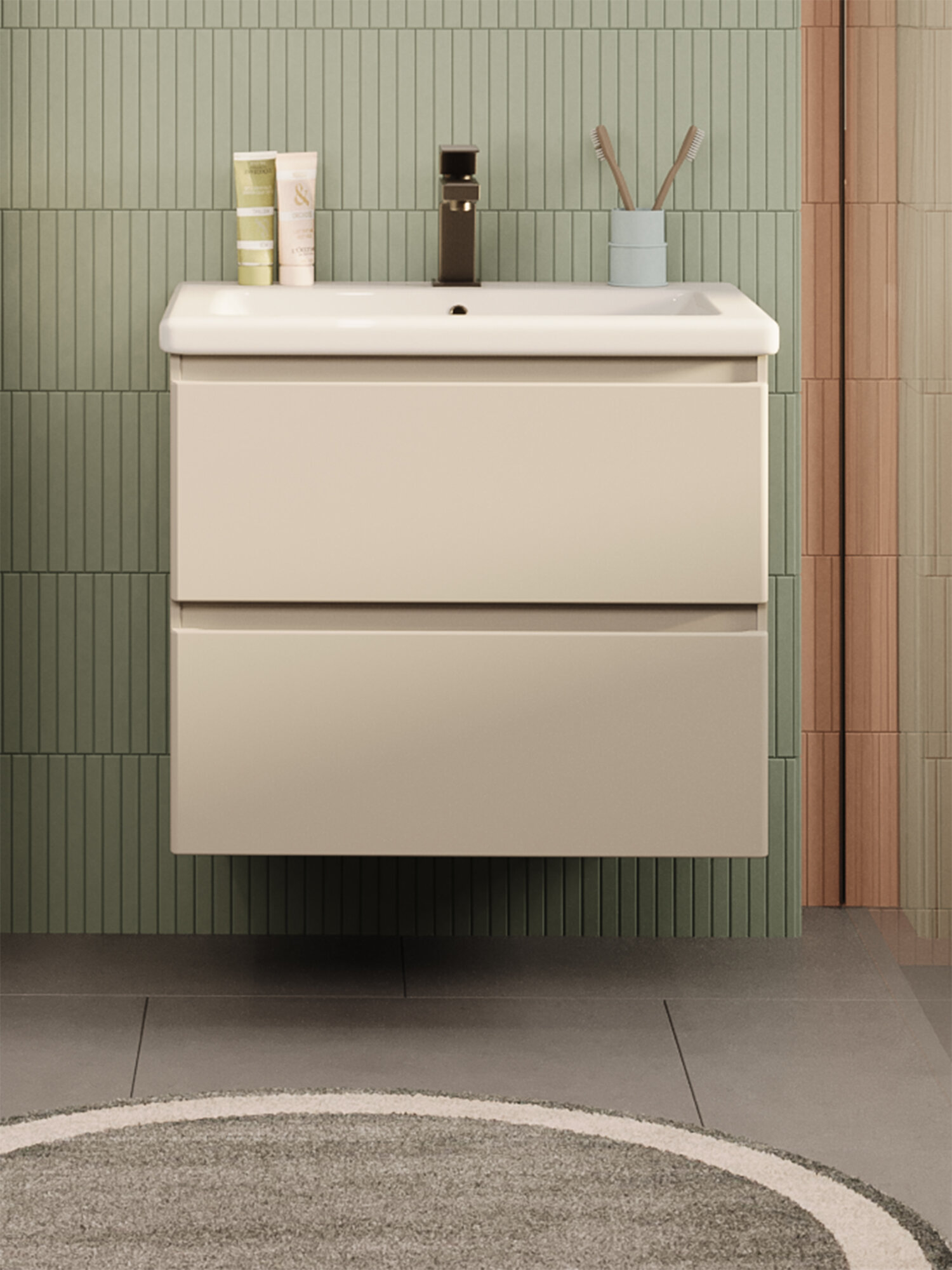 Тумба подвесная SanStar Riana 60 с раковиной Como 60 (комплект) для ванной комнаты cappuccino