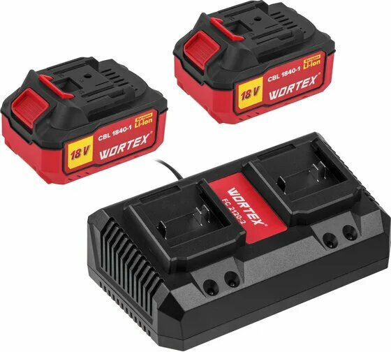 Набор WORTEX аккумулятор 2x4 Ач зарядное устройство 2x2 А ALL1 в коробке 1329413