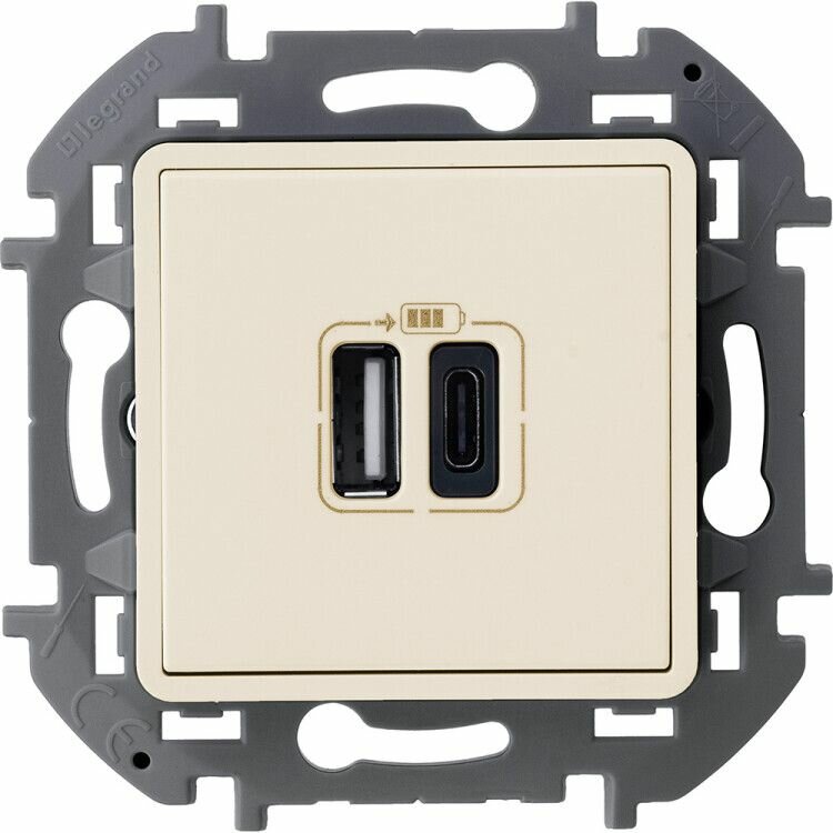 Розетка 2хUSB A-C слон. кость INSPIRIA