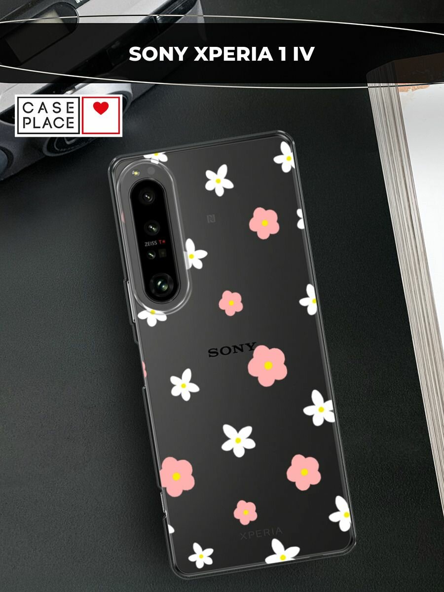 Чехол на Sony Xperia 1 IV / Сони Иксперия 1 IV с принтом "Розовые и белые цветы", прозрачный