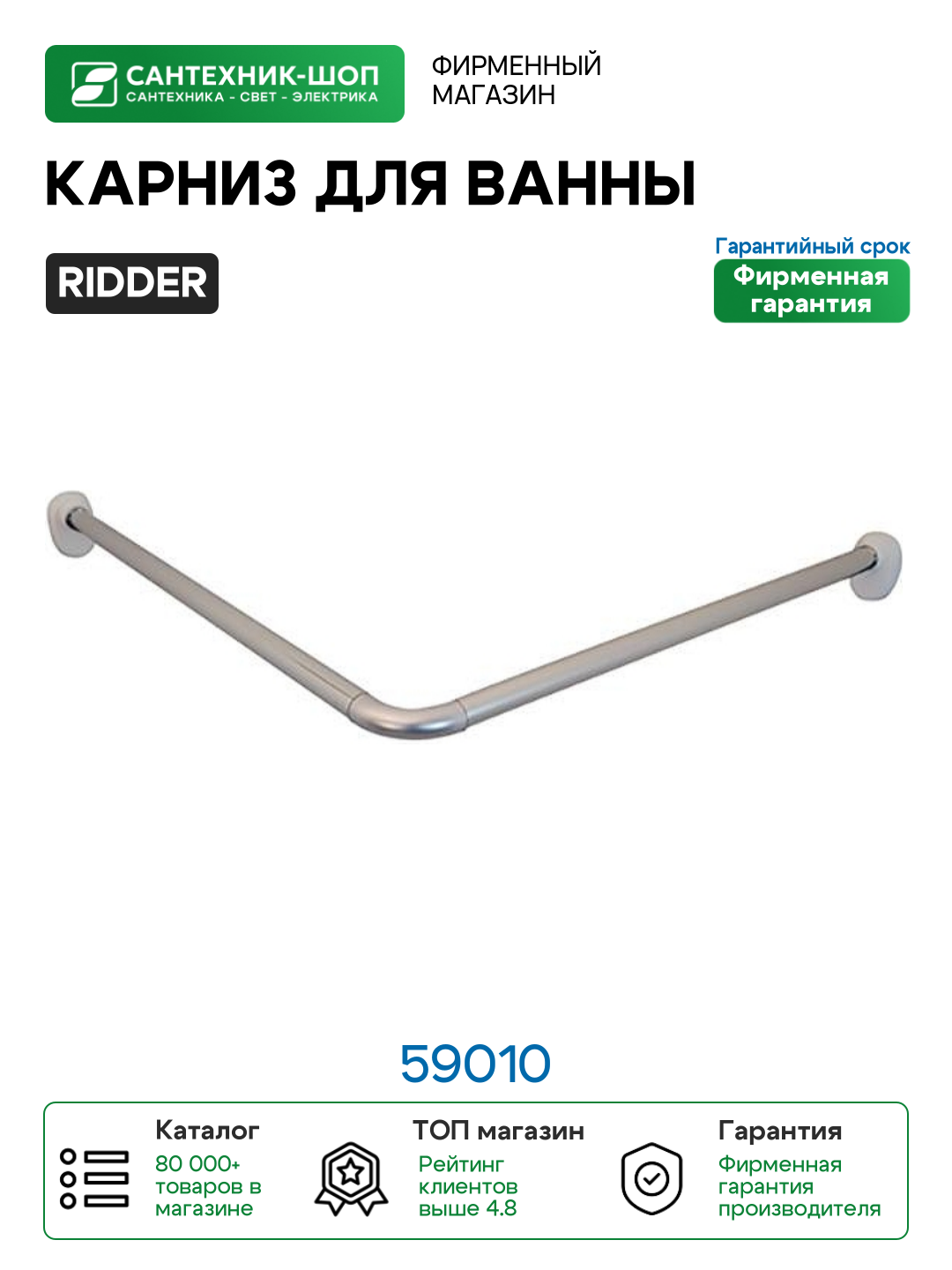Карниз для ванны Ridder 59010 Алюминий
