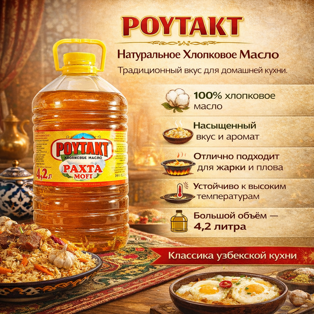 Хлопковое масло "Пойтахт", дезодорированное, без добавок, 4.2 л