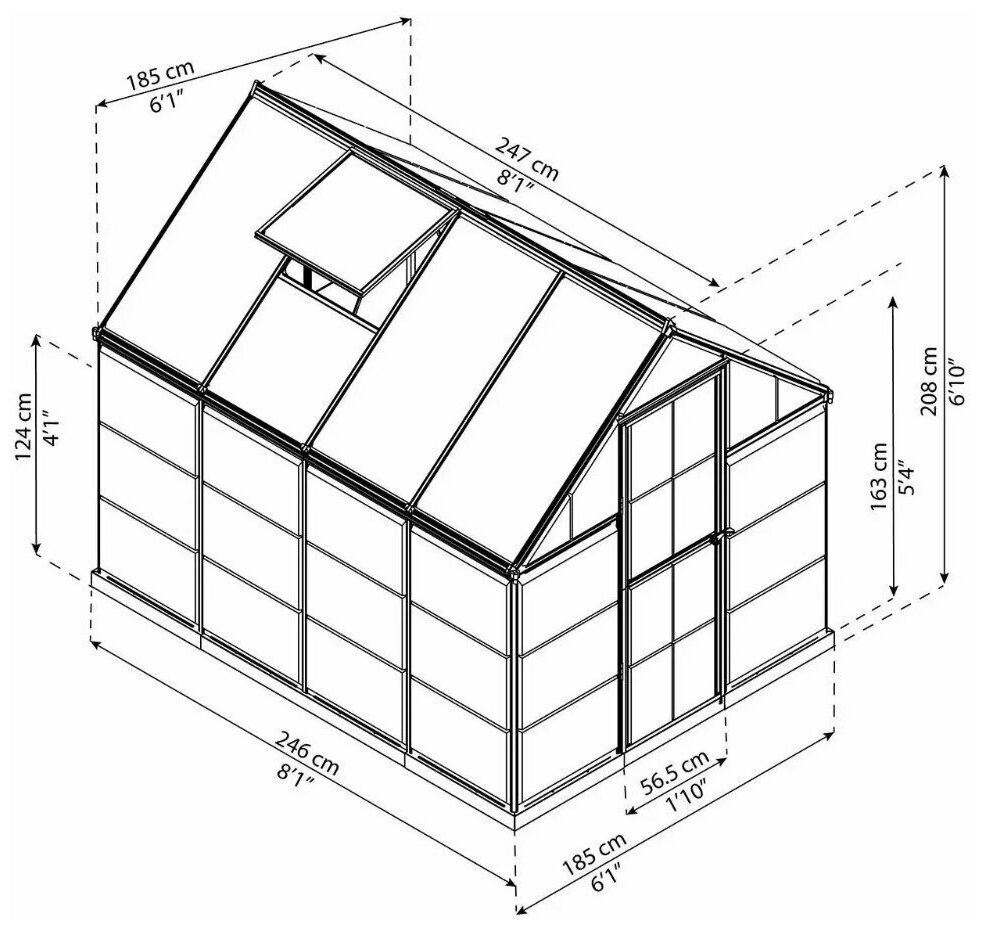 Теплица с гибридным остеклением Palram HYBRID 6*8 (серый) (701572)