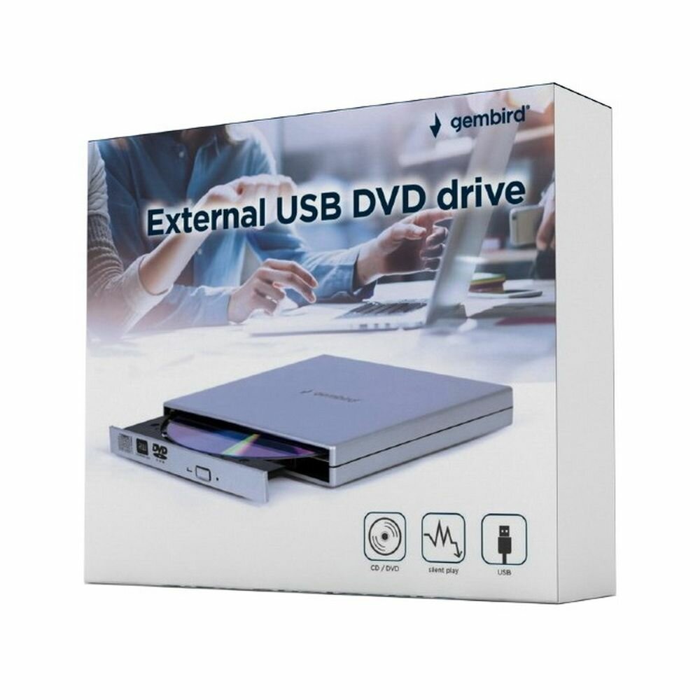 Внешний DVD-привод Gembird DVD-USB-02-SV с интерфейсом USB 20 пластик серебро