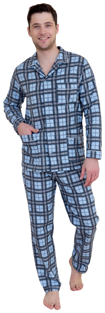 Мужская пижама с брюками арт. 18-1442 Голубой размер 58 Фланель Лика Дресс рубашка с застежкой на пуговицы отложной воротник длинный рукав - фотография № 1