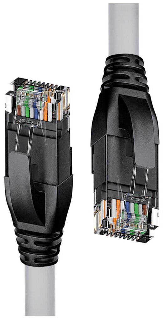 Патч-корд прямой 2.0m UTP кат.5e, серый, черные коннекторы, литой, 1 Гбит/с, RJ45, T568B (71750683)