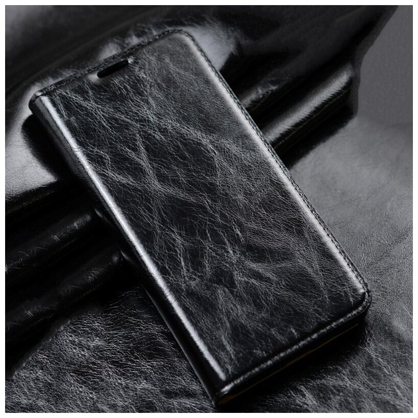 Чехол-книжка MyPads Premium для iPhone 12 (6.1) из качественной натуральной мраморной кожи буйвола прошитый элегантной прострочкой черный с магнит.