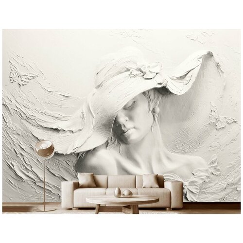 Фотообои на стену флизелиновые 3D Модный Дом Красотка в стильной шляпке 400x290 см (ШxВ), фотообои скульптура, искусство
