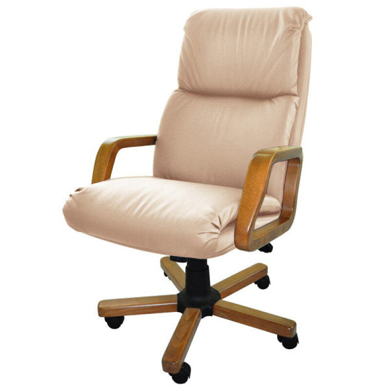 Кресло Надир 1Д эко-кожа, цвет бежевый, высокая спинка, крестовина и подлокотники дерево светлый орех