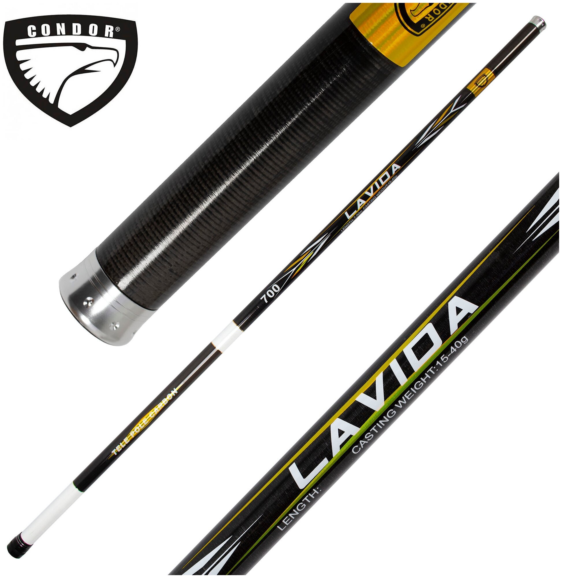 Удилище Condor Lavida, без колец, длина 5 м, тест 15-40 гр, carbon IM-7