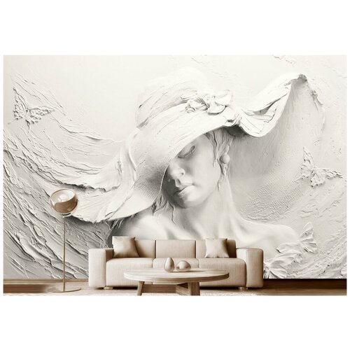 Фотообои на стену флизелиновые 3D Модный Дом Красотка в стильной шляпке 400x260 см (ШxВ), фотообои скульптура, искусство